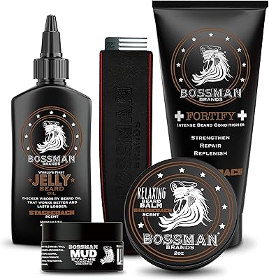 Kit complet pour barbe bossman - gel d'huile à barbe pour hommes, baume