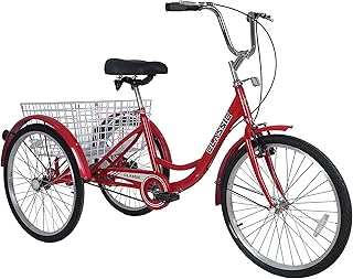 Tricycle classique pour adultes avec panier de 24 pouces (rouge)