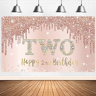 Bannière de toile de fond pour 2e anniversaire pour filles, bannière de joyeux