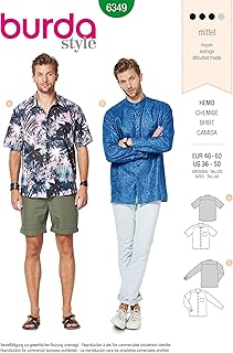 Patron de couture style burda 6349 - chemise homme avec col, a (36-38-40-42-44-46-48-50)