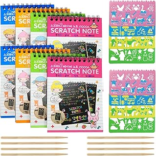 Cahiers à gratter arc-en-ciel 8 pièces, carnet de dessin magique et d'art pour enfants - pochoir à dessin et stylo en bois inclus avec chaque note. Diaytar : Votre partenaire e-commerce au quotidien