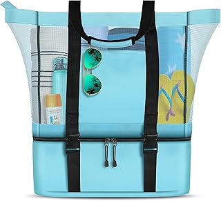 Sac de plage mixdi mesh avec glacière isolée - grande fermeture éclair haute