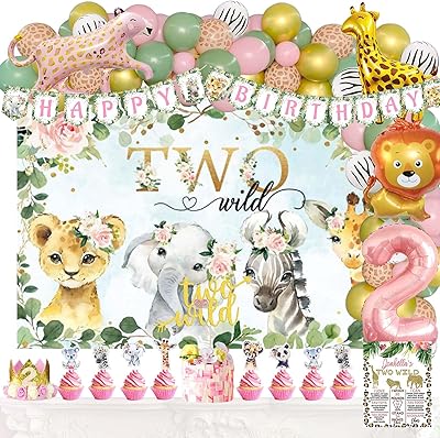 119 pièces deux décorations d'anniversaire sauvages pour fille, fiesec jungle safari thème animal, décorations de 2ème fête, ballons en toile de fond, bannière de gâteau, décoration de cupcakes, affiche couronne lion guépard girafe rose. Des économies garanties sur chaque commande avec Diaytar