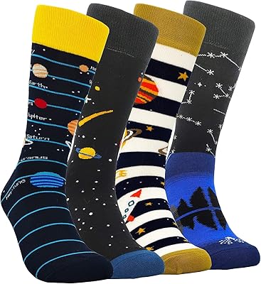 Chaussettes formelles colorées et amusantes, chaussettes à motif d'univers créatif en coton