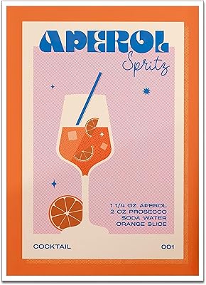 Affiche rétro de cocktail aperol spritz bleu orange rose, affiches d'art mural esthétiques
