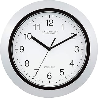 Horloge murale analogique atomique de technologie lacrase, 10 pouces, argent