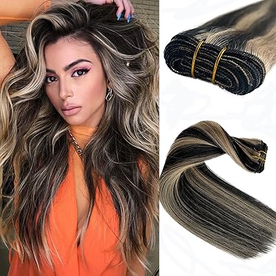 Extensions de cheveux humains trame 14 pouces 80g reflets blonds trame de cheveux