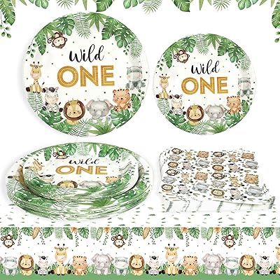 Ensemble de plateaux décorations d'anniversaire hippoland wild one avec linge de table