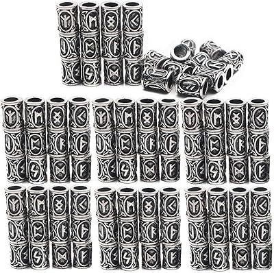 Warshine 48 pièces viking rune perles scandinave vintage bricolage cheveux barbe pendentif, argent