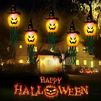 Décorations d'halloween guirlande lumineuse chapeau de sorcière citrouille 5 pièces lumière