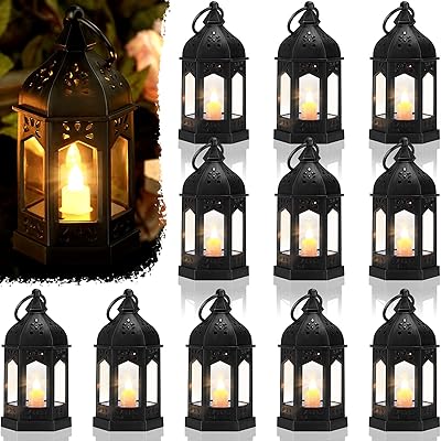 12 mini lanternes avec bougie led vacillante, piles incluses, lanterne décorative à suspendre