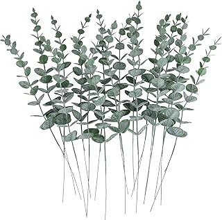 24 tiges d'eucalyptus artificielles feuilles artificielles décoratives branches vertes pour centres de table