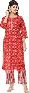 Ensemble kurti indien rouge vihan impex pour femme avec pantalon imprimé