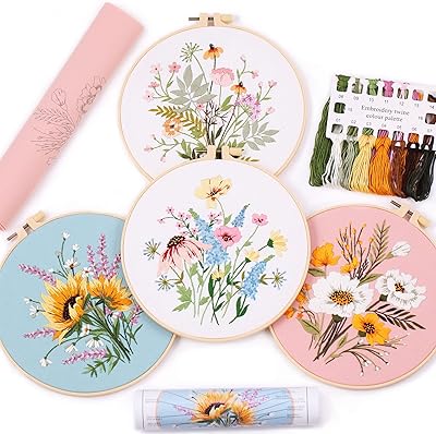 Le kit de broderie pour débutant 4 pièces comprend un tissu à broder