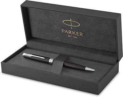 Stylo à bille parker sonnet, pointe moyenne, encre noire, noir mat et chrome