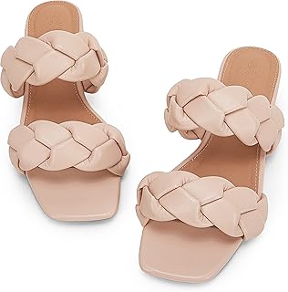 Sandales tissées à bout ouvert carré pour femmes mules tressées en cuir