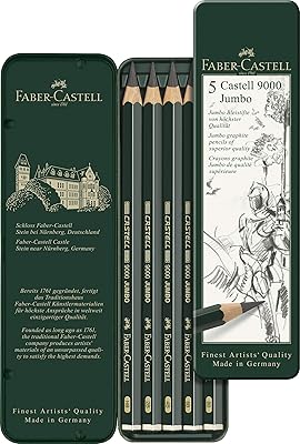 Faber-castell jumbo 9000 crayon graphite hb 8b dans une boîte métallique plate, noir