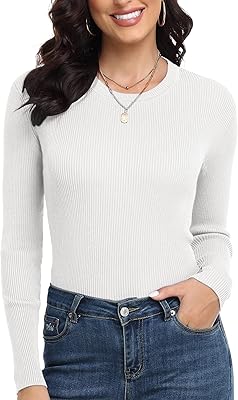 Pull à col rond pour femmes, manches longues, coupe ajustée, basique, tricot côtelé