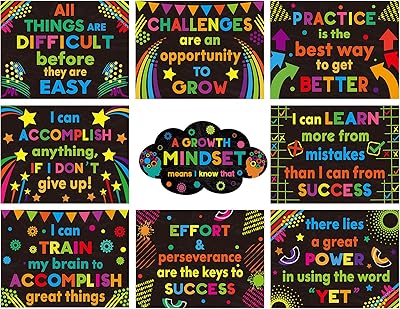 9 pièces citations inspirantes affiches de croissance mentale pour salle de classe tableau