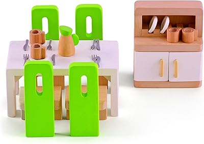 Ensemble de meubles de maison de poupée en bois hippe pour salle à