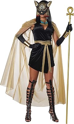 Déguisement de déesse féline/bastet des douanes californiennes pour adulte, noir/or, taille m