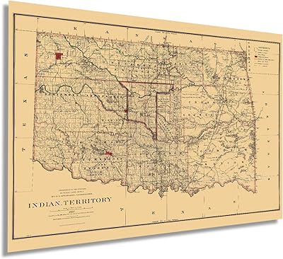Carte des territoires indiens historix 1887 18x24 pouces