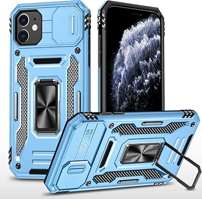 Coque caméra coulissante pour iphone 11 6.1 béquille avec anneau magnétique intégré qui