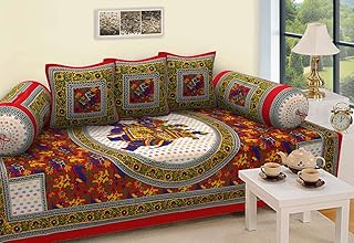 Ensemble de divan 6 pièces en coton 144 fils rajasthanikart - abstrait, rouge