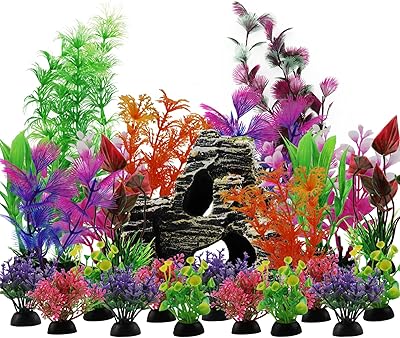 Bity pet plantes d'aquarium avec vue rocheuse, 25 pièces plantes décoratives d'aquarium décorations de grotte rocheuse, accessoires d'aquarium, plantes en plastique pour la décoration d'aquarium. Diaytar : Parce que bien acheter, c'est économiser