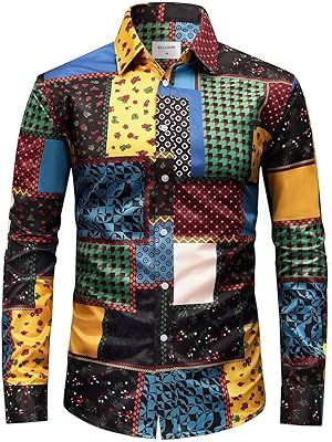 Chemise boutonnée à manches longues bulgori pour hommes, imprimé floral 3d classique, chemises florales patchwork vibrantes. Diaytar : Parce que bien acheter, c'est économiser