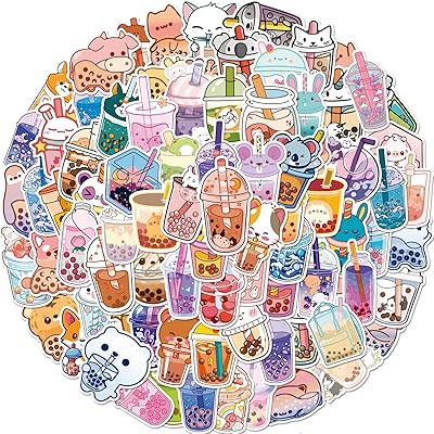 100 autocollants boba, autocollants mignons de thé à bulles, autocollants de boisson imperméables