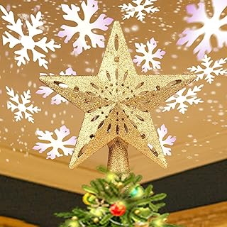 Ornement d'arbre de noël lumineux, ornement d'arbre de noël doré avec projecteurs rotatifs