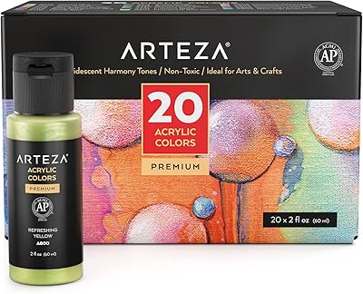 Ensemble de peinture acrylique arc-en-ciel arteza 20 couleurs [60 ml/bouteille] couleurs unies, peinture