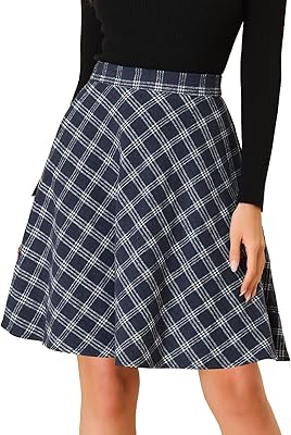 Jupe trapèze classique en tartan pour femme avec taille élastique et longueur aux