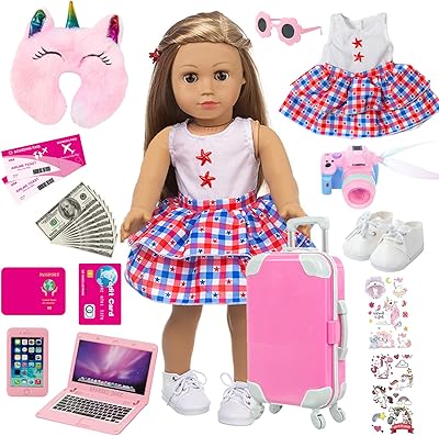 Vêtements et accessoires de poupée zqdol de 18 pouces valise de voyage
