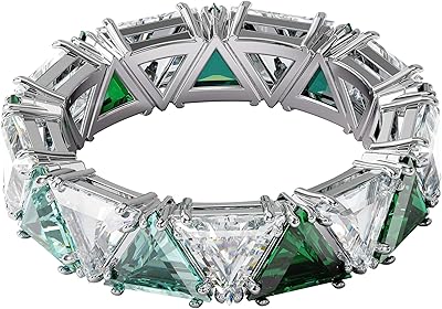 Collection de bijoux bague swarovski ortyx, finition rhodium, cristaux verts, cristaux transparents