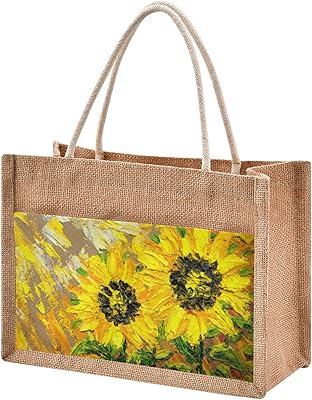 Sacs fourre-tout en jute kataco tournesol abeille avec poignées et fermetures éclair, fleurs