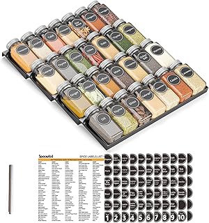 Organisateur de tiroir à épices spaceaid avec 28 pots épices 386 étiquettes