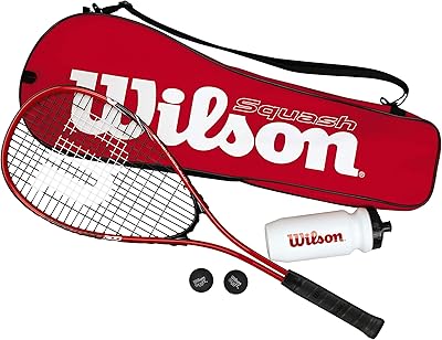 L'ensemble de squash wilson pour débutant comprend une raquette, 2 balles, 1 bouteille