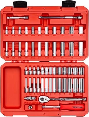 Jeu de douilles et cliquets 6 pans tekton 1/4", 55 pièces