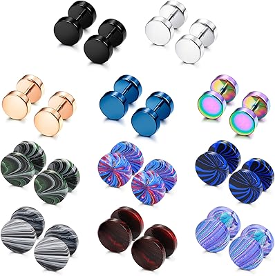 11 paires de boucles d'oreilles à tige en acier inoxydable pour hommes