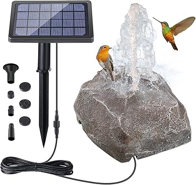 Fontaine solaire de bain d'oiseaux en granit, panneau solaire réglable de 3,5 w