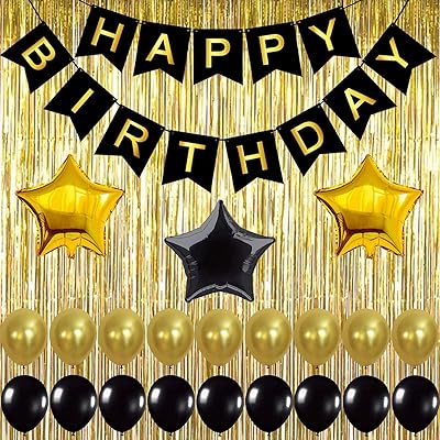 Kit de décorations d'anniversaire momo bear dorées et noires - bannière joyeux anniversaire