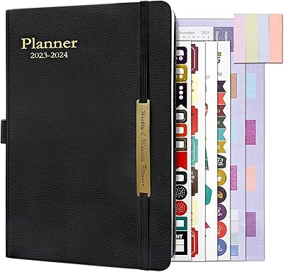 Planificateur mensuel 2023-2024 - calendrier de 18 mois avec simili cuir, planificateur académique