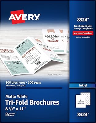 Papier d'impression à trois volets à jet d'encre avery (8324), 100 dépliants