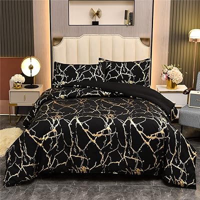 Parure de lit hoolakaka à motif marbre métallisé doré pour lit king size