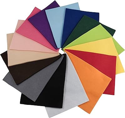Pack de tissus en feutre acrylique trimets craft, 15 couleurs assorties, 30 x