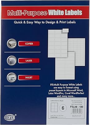Étiquettes laser multifonctions fis 6 fsla6-100, 100 feuilles, format a4, blanc