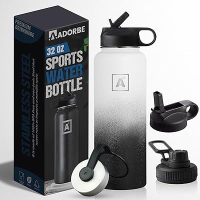 Bouteille d'eau de sport adorbe 32 oz 3 couvercles (couvercle en paille)