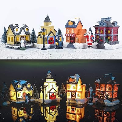 Ensembles de village de noël zorn rc maisons éclairées par led avec figurines